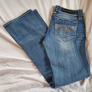 Rock Revival Blake Women's Distressed Boot Cut Jeans, Size 31 Rhinestones